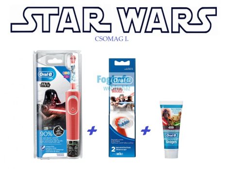 STAR WARS csomag I. : Oral-B D100 Vitality Kids StarWars D100413.2K + pótkefe + fogkrém + ajándék 