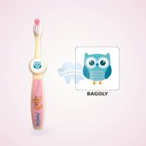 BAGOLY jeles ovis fogkefe, rózsaszín - ovis jellel ellátott gyerek fogkefe óvodás és bölcsődés gyermekek számára